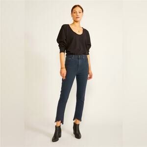 Etica Scarlett Mid‎ Rise Skinnyish Leg Chewed Hem Jeans 30 Night Stripe
